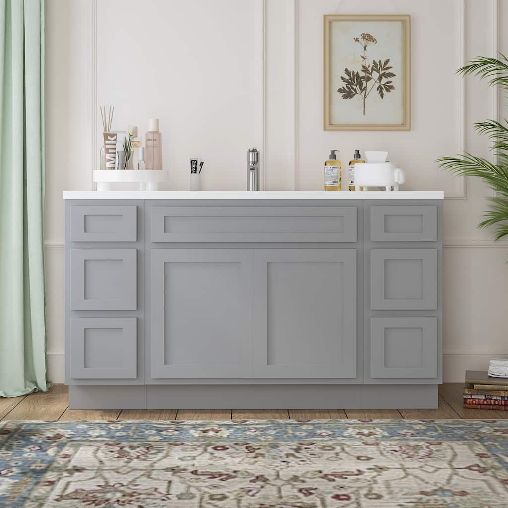 Vanity Art 60" Oak Freestanding Bathroom Vanity Cabinet without Top