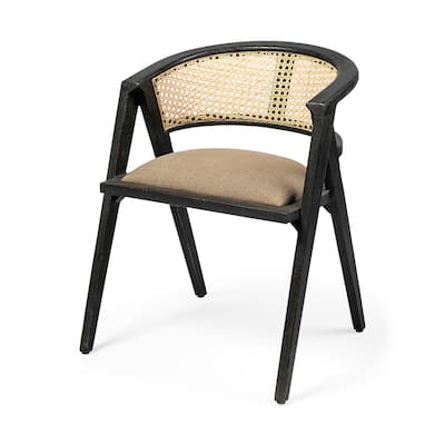 Tabitha Beige Fabric Seat With Black Solid Wood Frame and Cane Back Dining Chair - 22.5L x 20.0W x 29.0H