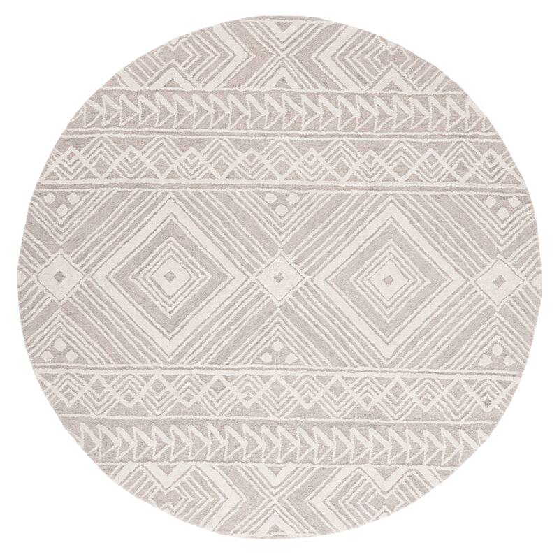 SAFAVIEH Handmade Metro Mirushe Boho Moroccan Wool Rug - 6' Round - Light Grey/Ivory