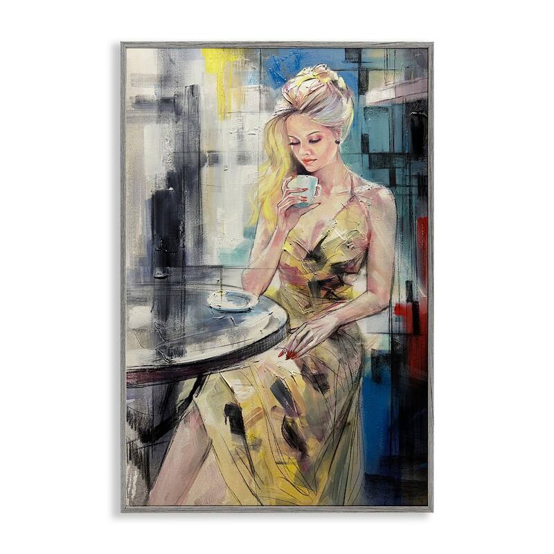 Stupell Elegant Woman at Cafe Framed Giclee Art Design By Lucille Lee - 16 x 24 - Grey