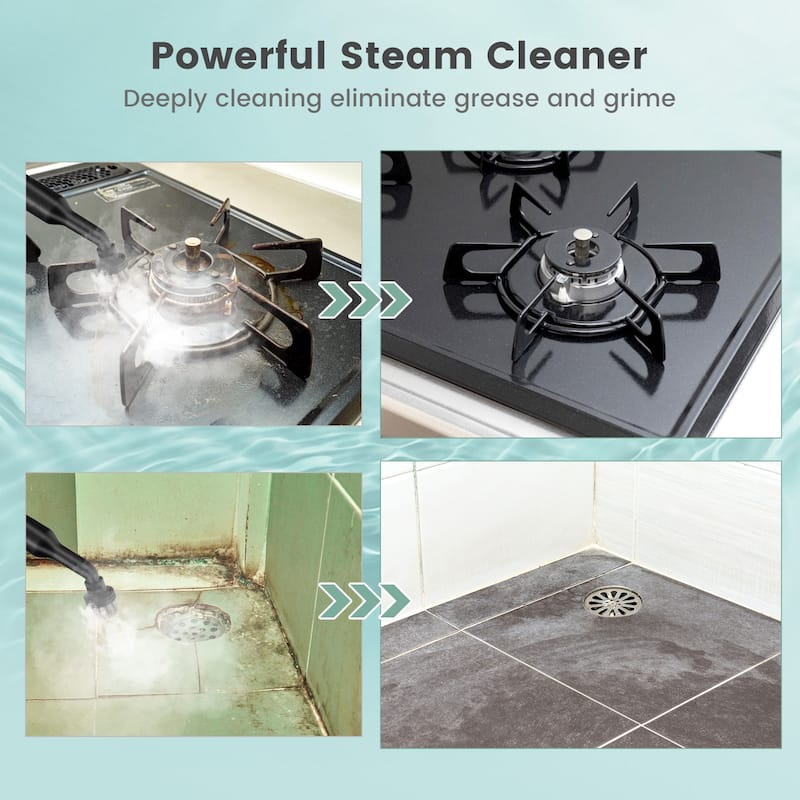 1400W Handheld Steam Cleaner with 14-Piece Accessory Kit and Child Lock - 13" x 5" x 9.5" (L x W x H)