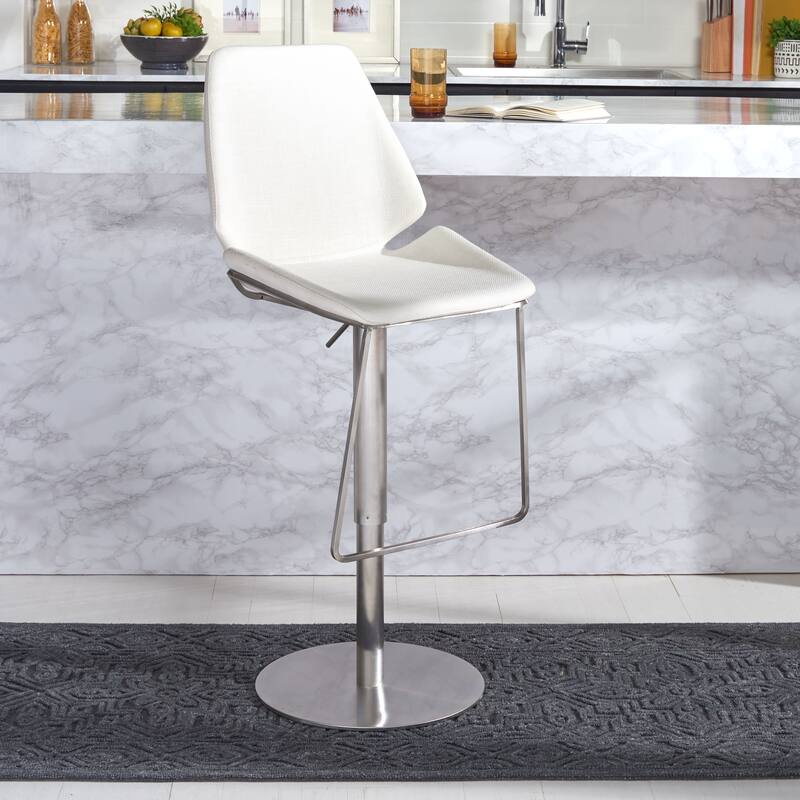 SAFAVIEH Linza Gas Lift Adjustable Bar Stool - 19" W x 22" L x 35-45" H - 19Wx22Dx35H - White  /Brushed Nickle