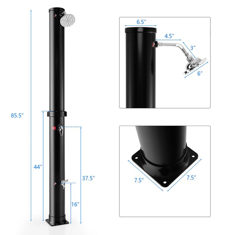 Costway 7.2 FT 10 Gallon Solar Heated Shower w/Adjustable Head & Foot - See Details