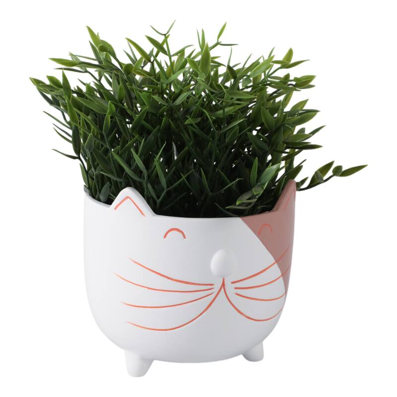Ceramic Decorative Planter Kitty Whiskers Footed - 6" White/Tan - 6" x 6" x 6"