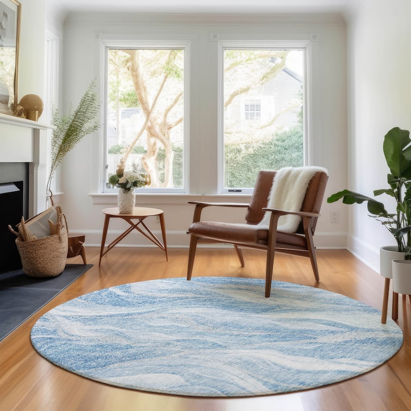 Premium Washable Super Soft Abstract Contemporary Mayfield Rug - Blue - 8' x 8' - Round