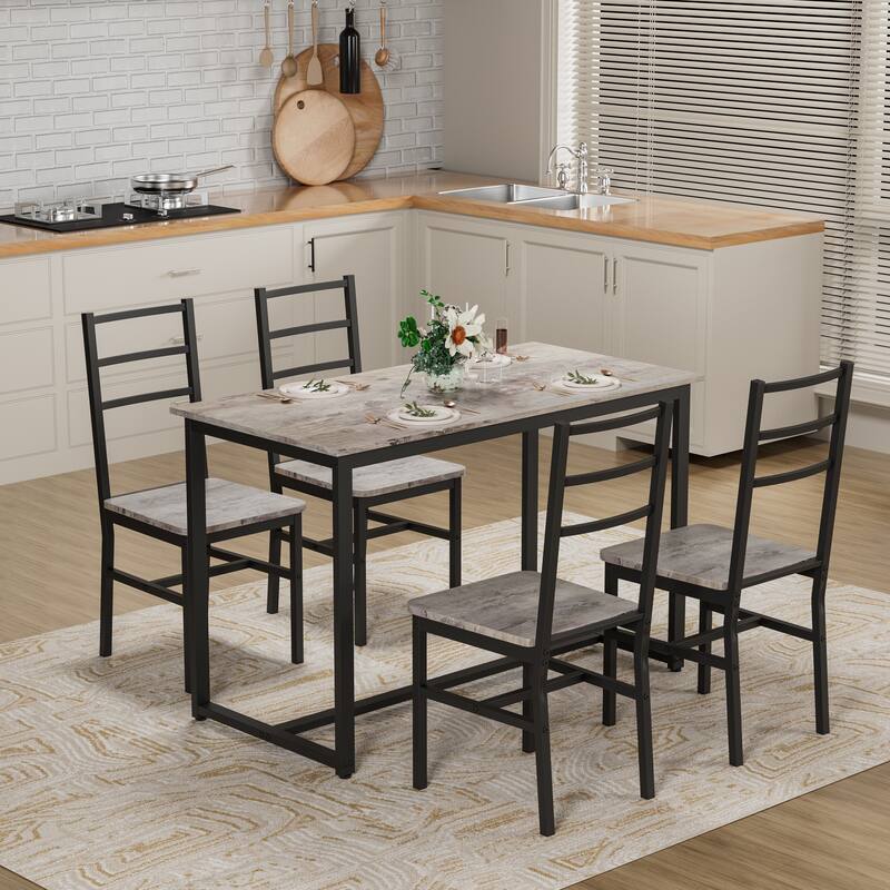 Dining Table Set for 4, Wood Kitchen Table Chairs Set, Space-Saving Design, Modern 5-Piece Dinette Set for Kitchen, Dining Room - Gray