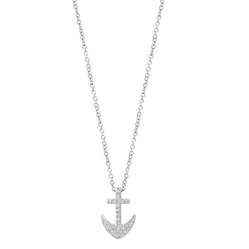 Effy Women's 14K White Gold Diamond Anchor Pendant Necklace