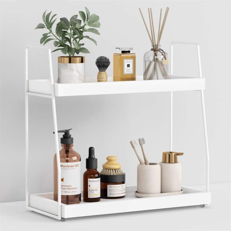 Bathroom Organizer Countertop - 6.7"D x 14.4"W x 14"H - White-white