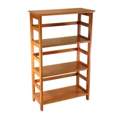 4-Tier Wood Bookcase Shelf with Ladder-Style Sides Brown Finish for Home Office or Living Room - 12 x 26 x 42 inches