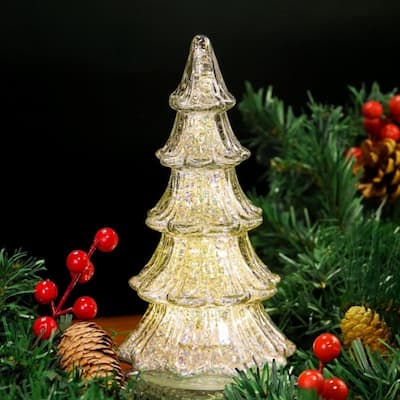 Yellow Glass Xmas Tree Light - 10" Holiday Table Decor for Mantel, Home, Office - N/A