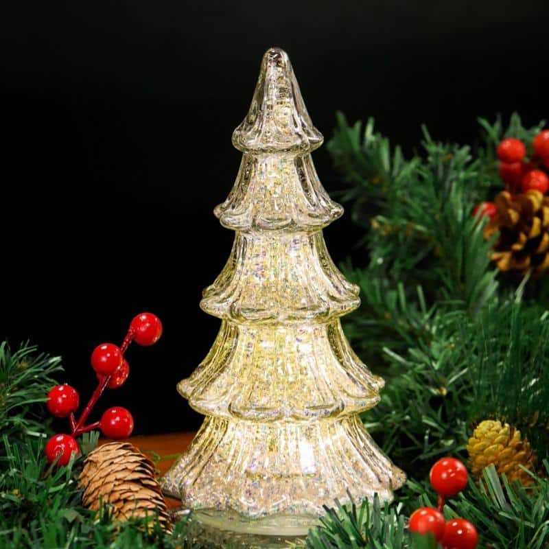 Yellow Glass Xmas Tree Light - 10" Holiday Table Decor for Mantel, Home, Office - N/A