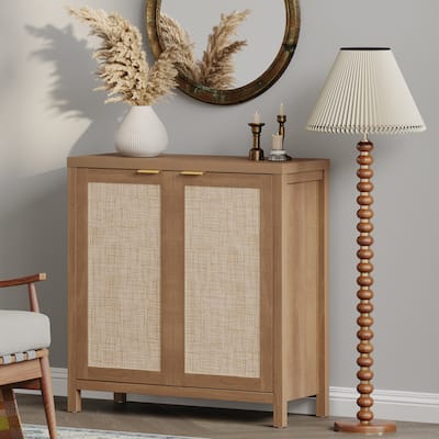 SICOTAS Rattan Sideboard Buffet Accent Storage Cabinet with 2 Doors - N/A