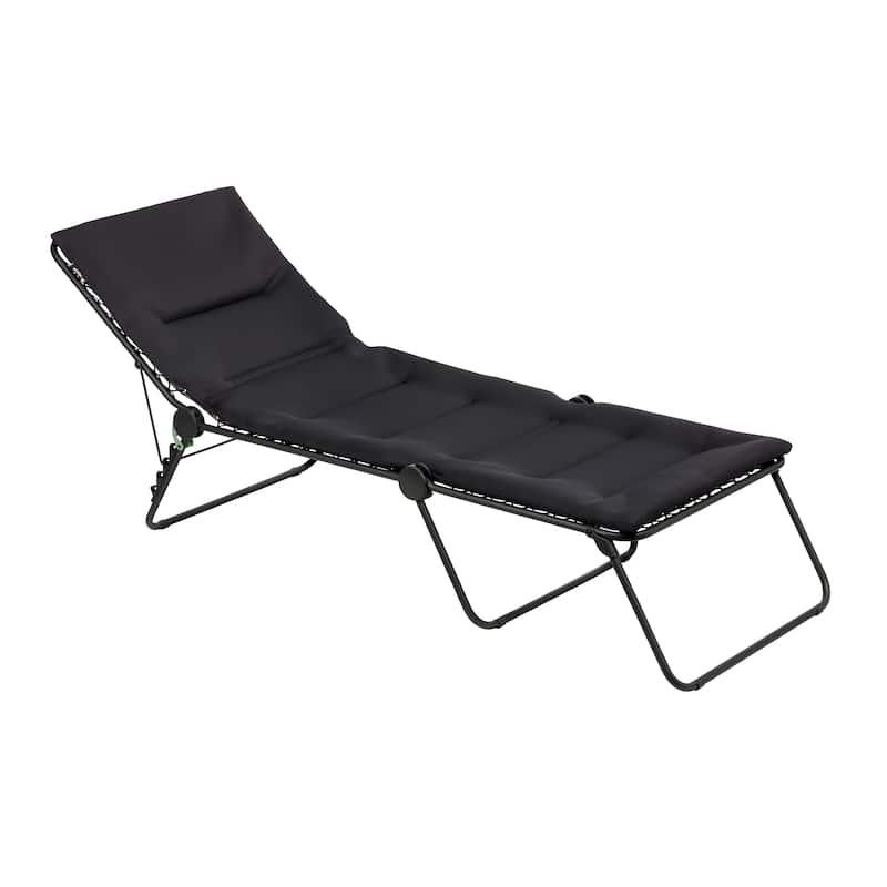 28" Black and Steel Outdoor Chaise Lounge with Black Cushion