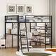 preview thumbnail 1 of 7, Full Size Metal Loft Bed Frame with 3 Layers of Shelves, Desk, Whiteboard, Ladder and Guardrails, Large Space Underneath - Black Black - Full