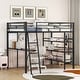 preview thumbnail 2 of 14, Metal Loft Bed with 3 Layers of Shelves and Desk, Kids High Loft Bed Frame, Whiteboard & Slatted Guardrails