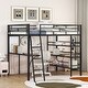 preview thumbnail 19 of 34, Stylish Metal Loft Bed Frame with 3 Layers of Shelves, Desk, Whiteboard, Ladder and Guardrails, Large Space Underneath Black - Full