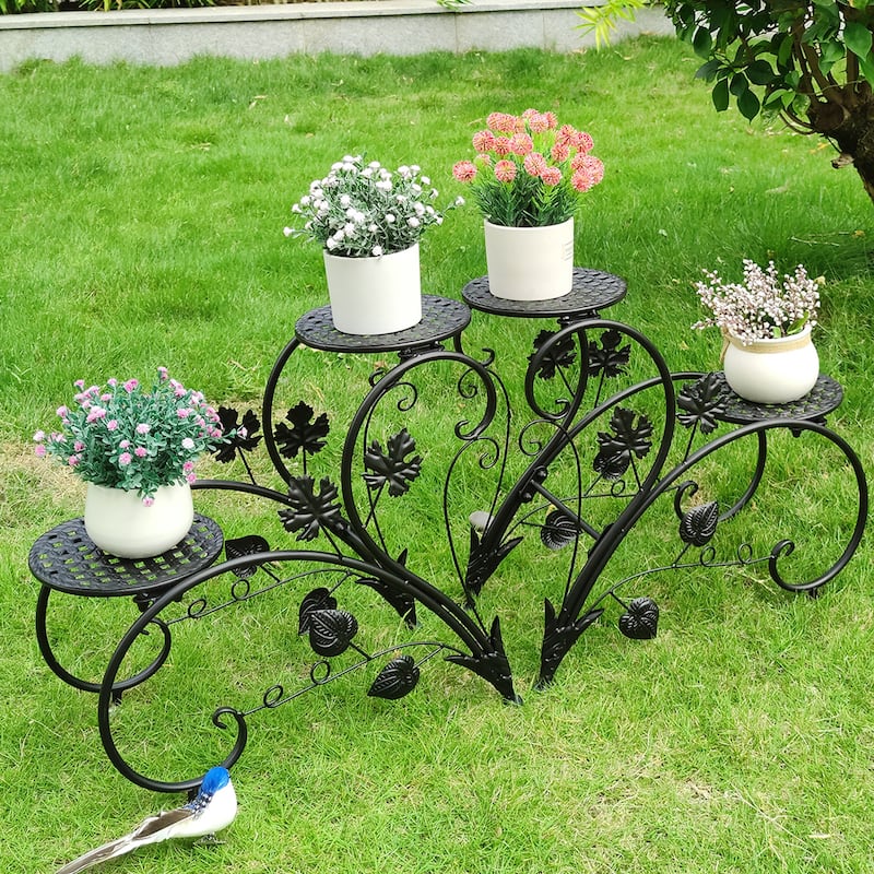 Sef of 2 Tier Metal Plant Pot Stand Garden Flower Display Shelf