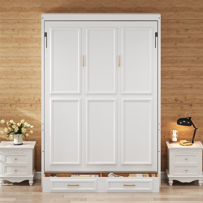 Full Size Murphy Bed with 2 Storage Drawers by Harper&Bright Designs - Beige