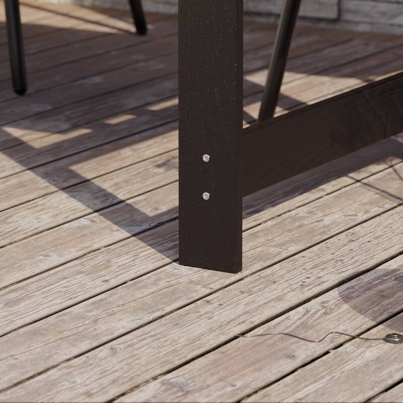 70.9" Outdoor Dining Table with Umbrella Hole, HDPE All Weather Patio Table Waterproof UV Resistant Rectangular Dining Table