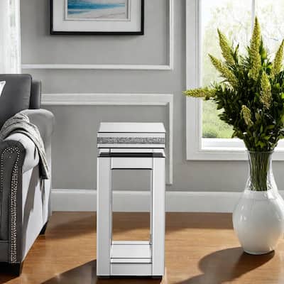 11.8" MDF Mirrored End Table with Two-Tier Design for Living Room, Bedroom, Coffee, and Small Spaces