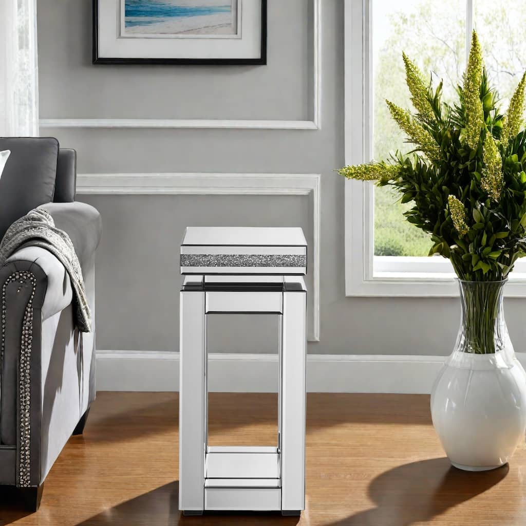 11.8" MDF Mirrored End Table with Two-Tier Design for Living Room, Bedroom, Coffee, and Small Spaces