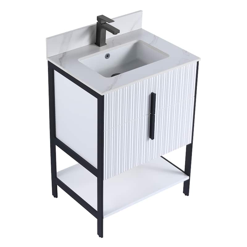 Fine Fixtures Serenity Modern Bathroom Vanity with White Carrara Stone Top