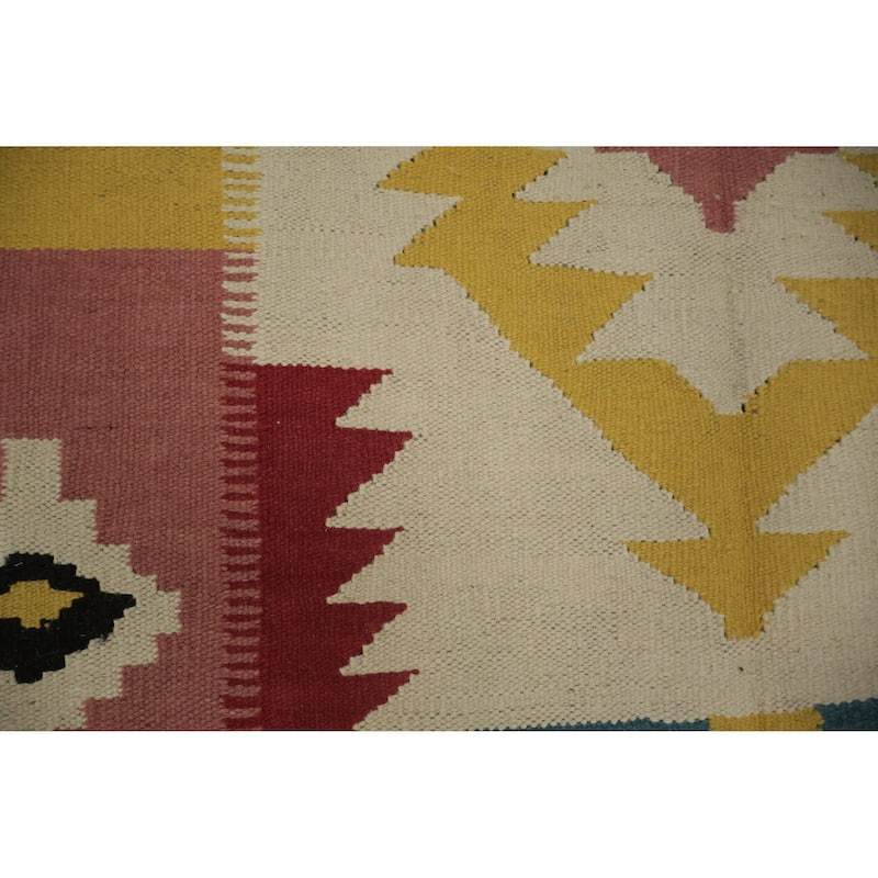 Hand Woven Oriental 100% Wool Carpet Southwestern Tribal Multi-Colored Kilim Area Rug - 6' 8'' X 3' 7''