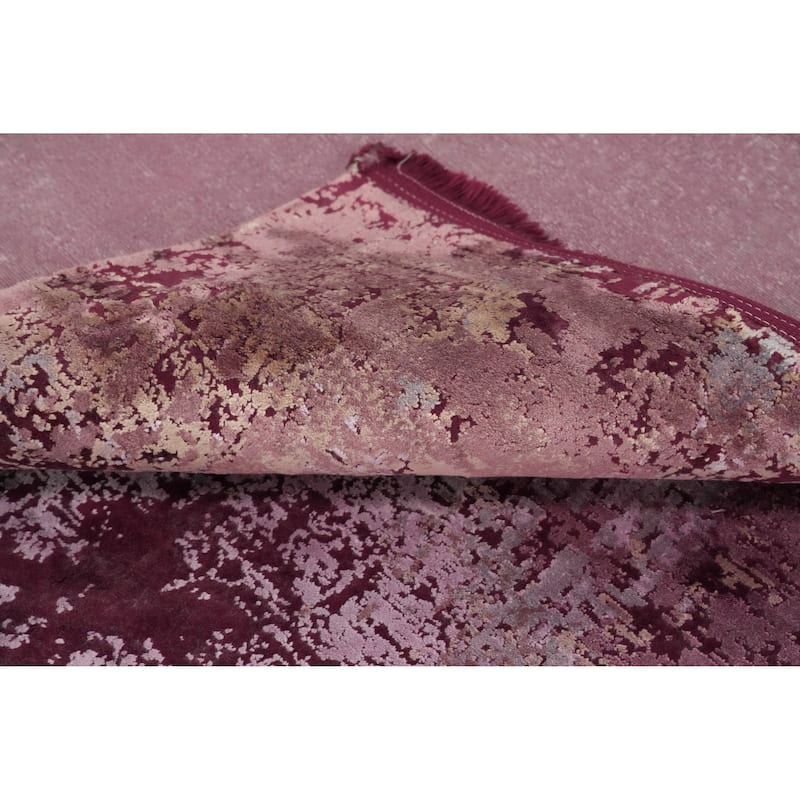 Machine Made Oriental Polyester Carpet Abstract Pink Distressed Area Rug - 7' 5'' X 5' 2''