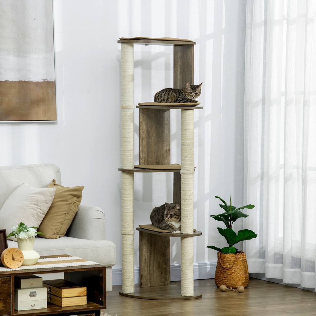 PawHut 65" Corner Modern Cat Tree Tall for Climbing, Large Multilevel Cat Tower with Scratching Posts, Small-Fit Kitten Tower