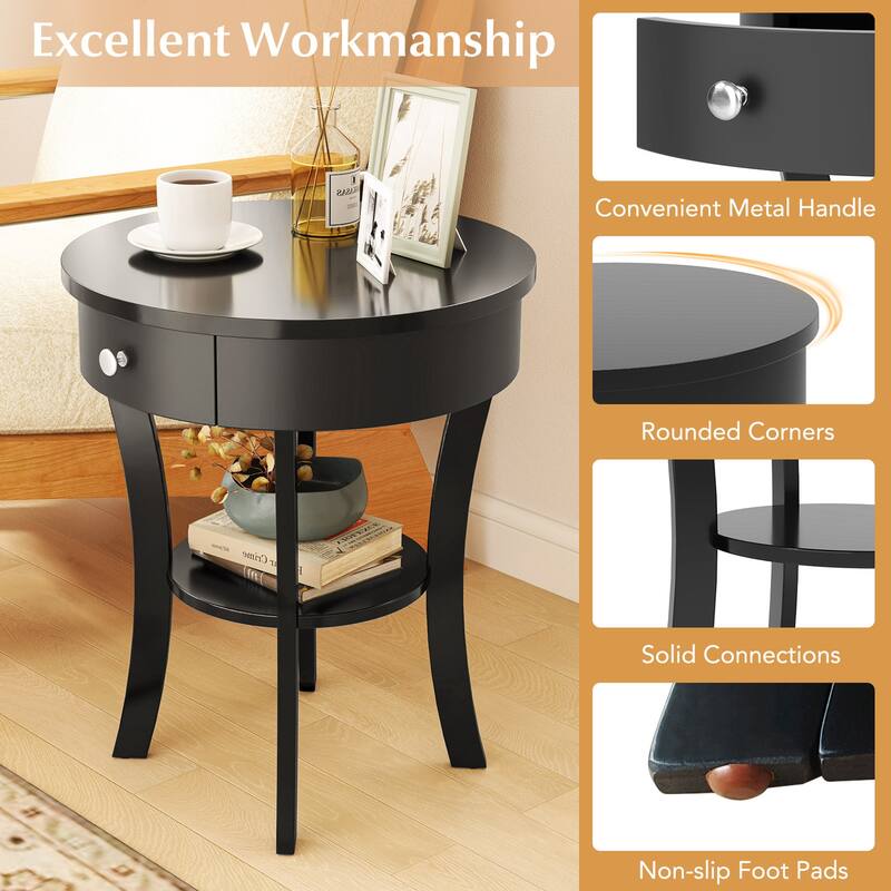 Costway 2-tier Side End Sofa Table Round Nightstand for Bedroom Living