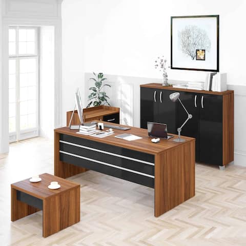 Lexus 71" Black and Brown 4 Piece Desk Home Office Suite Furniture Set