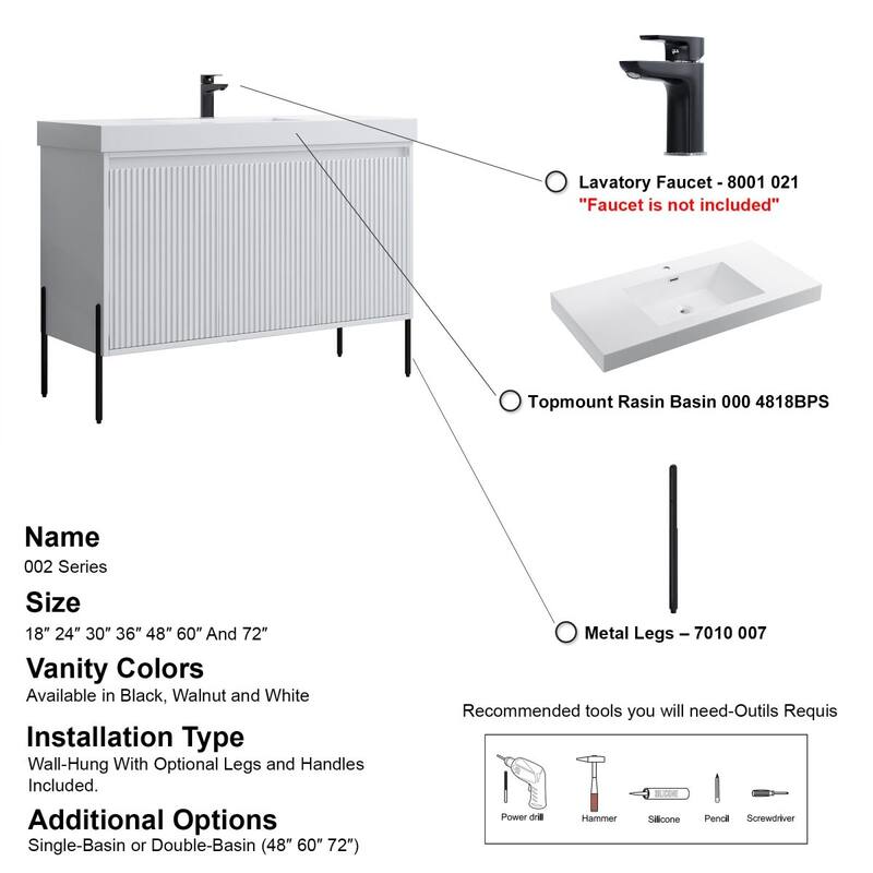 Ripple 48" Bathroom Vanity Kit (Assembly Required)
