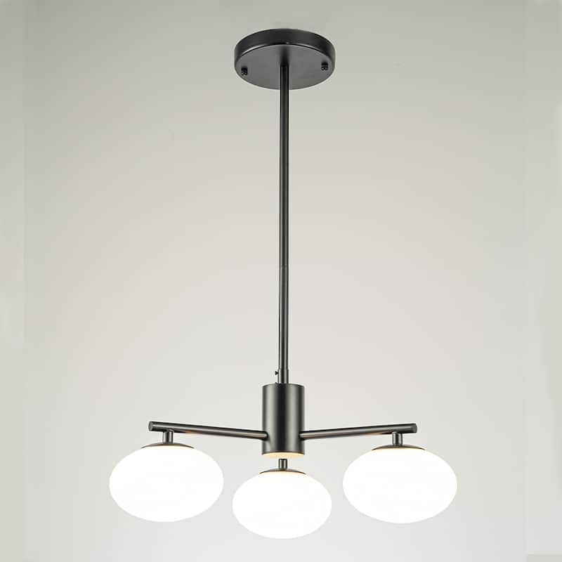 3-Light 20'' Mid Century Modern Opal Glass Chandelier Classic Globe Pendant Light For Dining Room Living Room - W20''