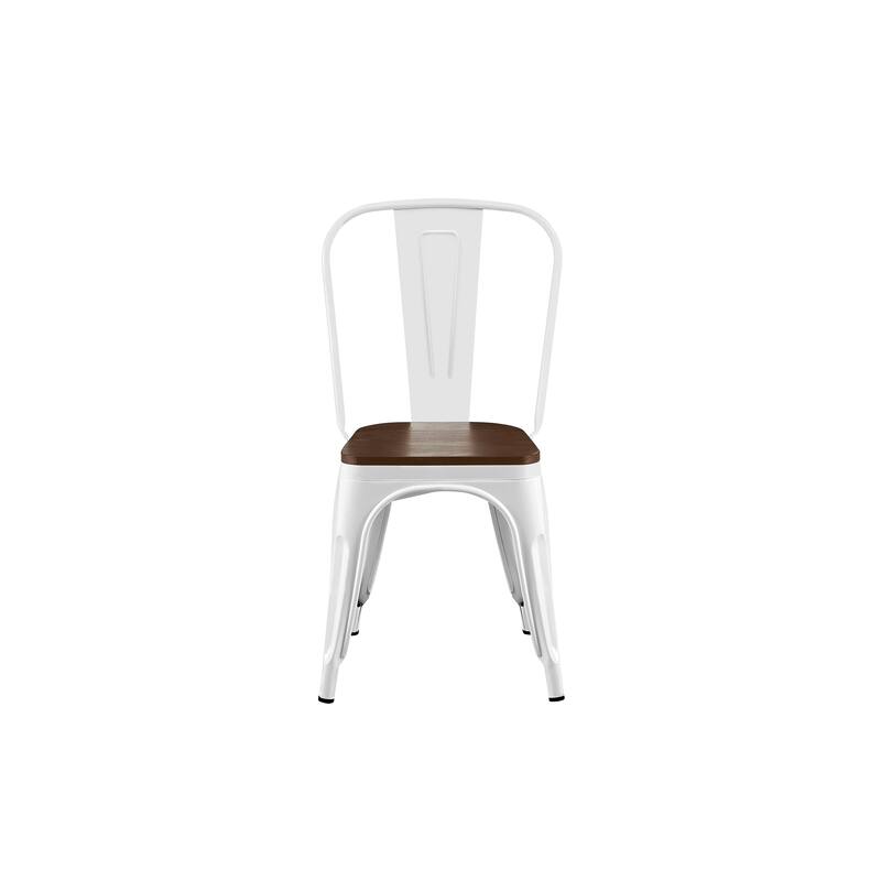 Wooden Seat Industrial Metal Stackable Dining Chair Set