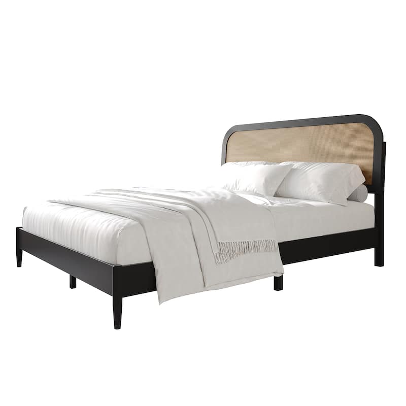 Craftporch Rustic Wooden Platform Bed with 2 Nightstand