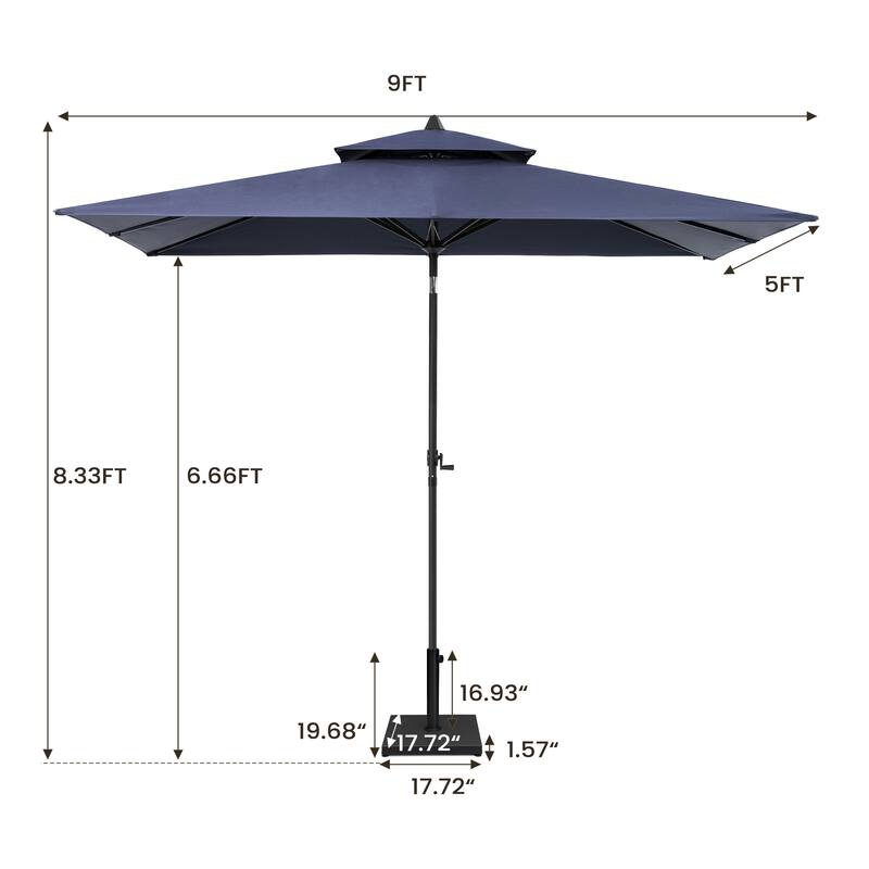 VredHom 9 x 5 Ft Outdoor Rectangular Market Umbrella with Double Top