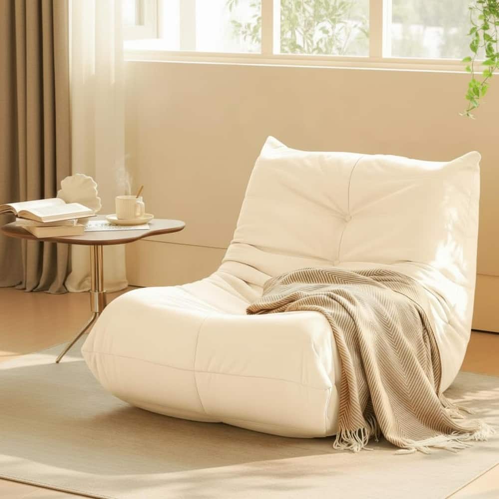 Corduroy Upholstered Oversized Ergonomic Curved Design Button-Tufted Comfy Bean Bag Lazy Sofa for Living Room
