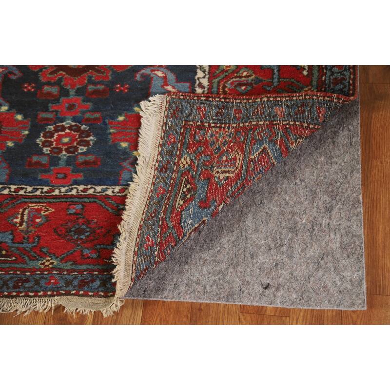 Hand Knotted Oriental 100% Wool Carpet Traditional Geometric Navy Blue & Blues Heriz Runner Rug - 15' 7'' X 3' 5''