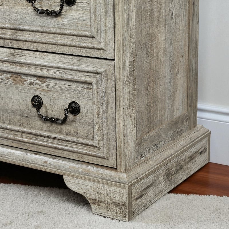 Farmhouse 7 Drawer Dresser, Rustic Wooden Chest of Drawers with Vintage Handles, Storage Organizer for Bedroom and Hallway