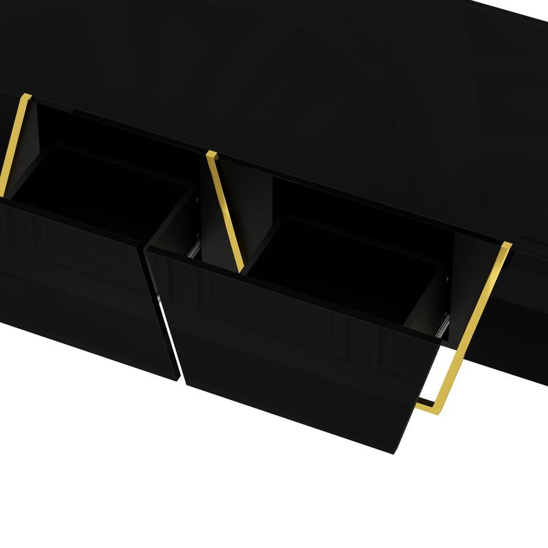 47.2" Modern Rectangular High Gloss Coffee Table for Living Room with Storage and Gold Base, 4 drawers, Black
