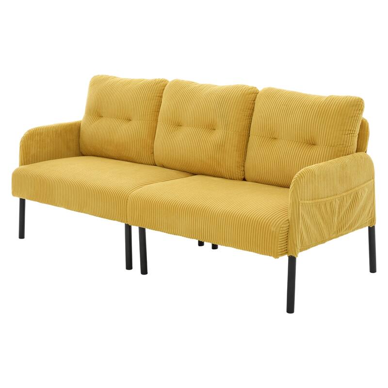 HOMEFUN Corduroy Upholstered Oversized Wood Frame Loveseat Sofa with Metal Legs and Side Pockets