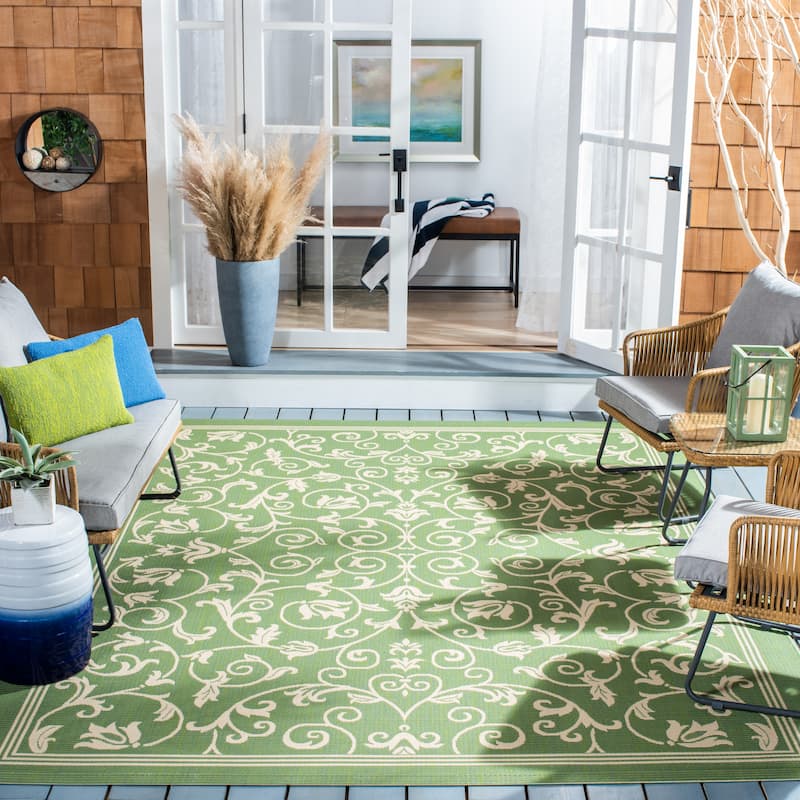 SAFAVIEH Courtyard Clarine Indoor/ Outdoor Waterproof Patio Backyard Rug - 6'7" x 9'6" - Olive/Natural
