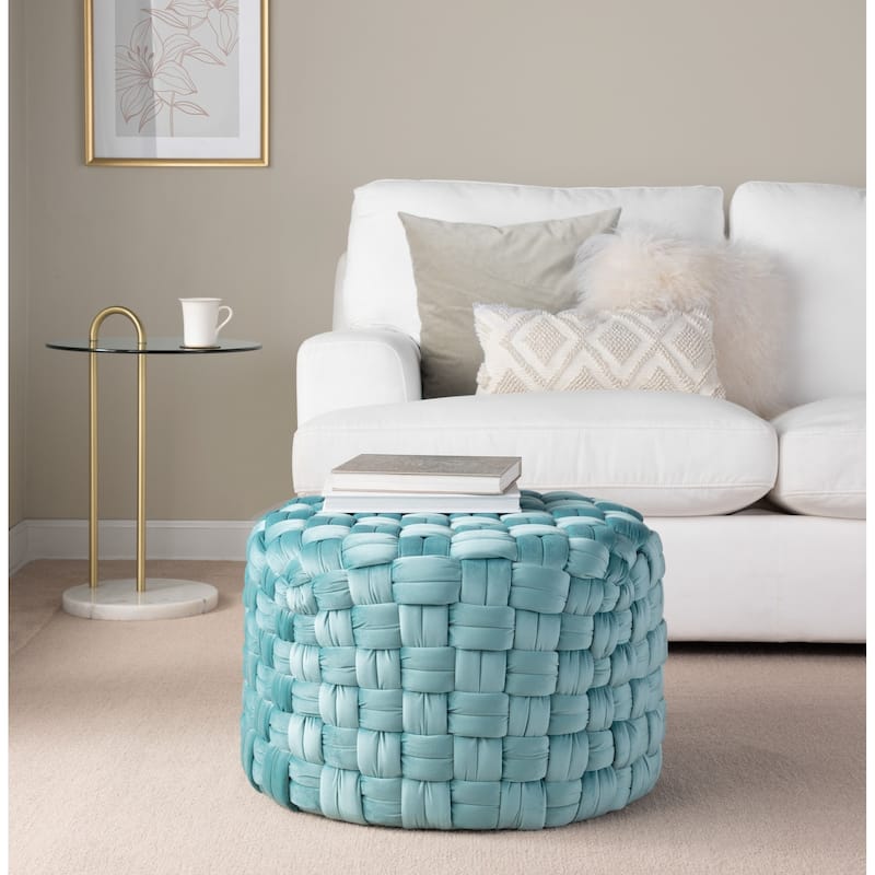 Silver Orchid Camilla Braided Round 24" Ottoman