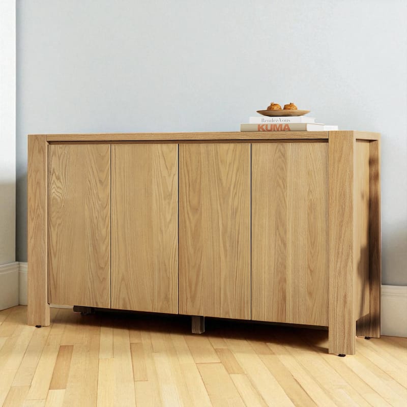 Retro 4-Door Buffet Cabinet with Adjustable Shelves, Distressed Wood Sideboard Storage for Dining Room or Kitchen