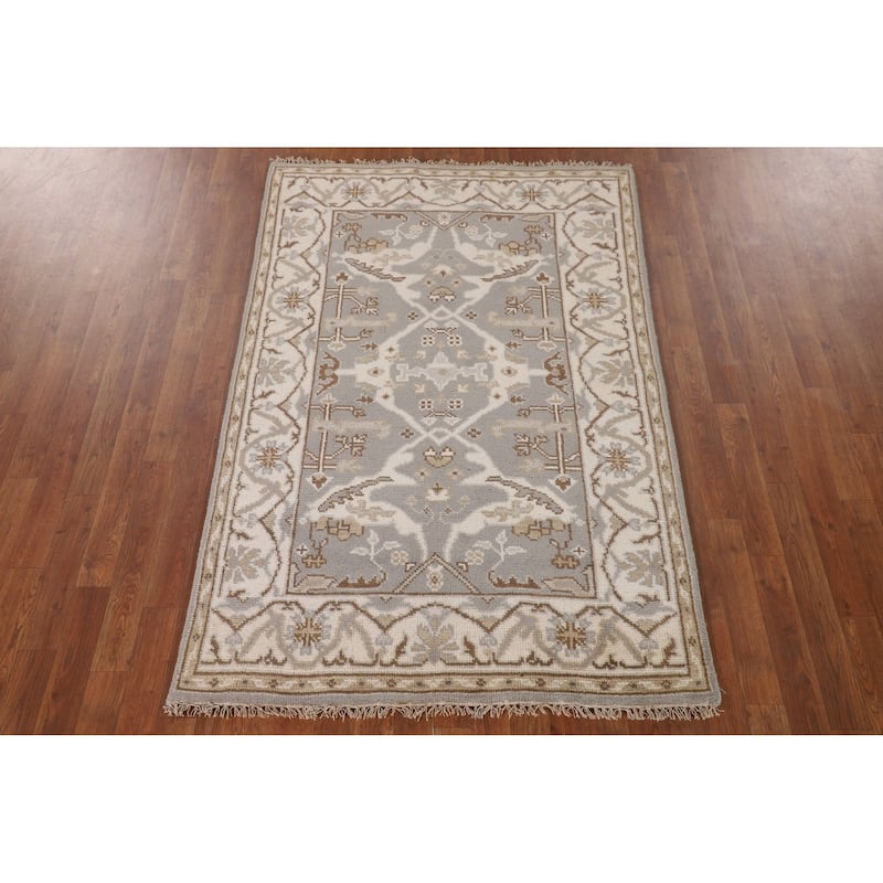 Transitional Oushak Oriental Area Rug Hand-Knotted Wool Carpet - 3'11"x 5'10"
