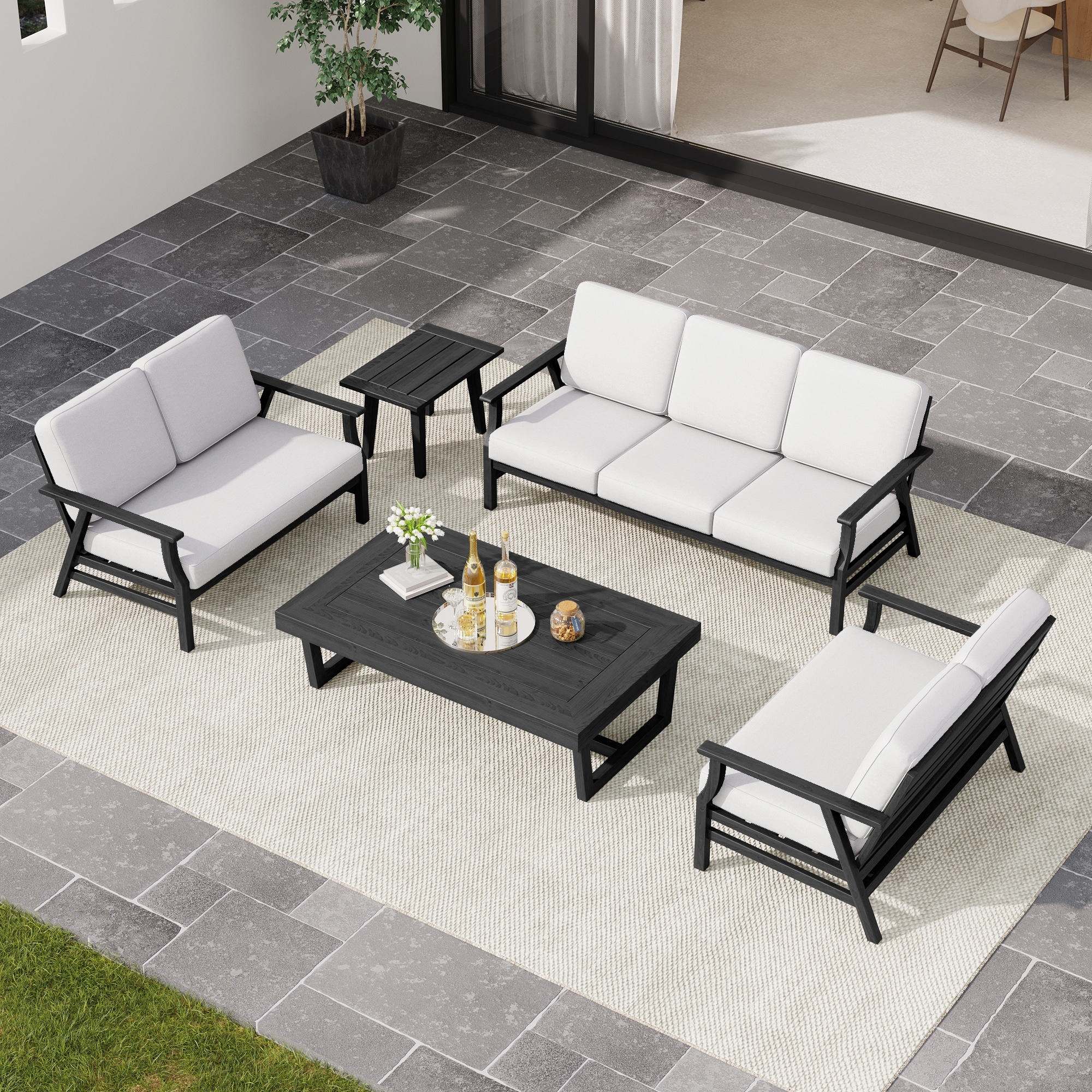Outdoor Patio Lounge Sofa Set with Cushions and Coffee Table(5-Piece)
