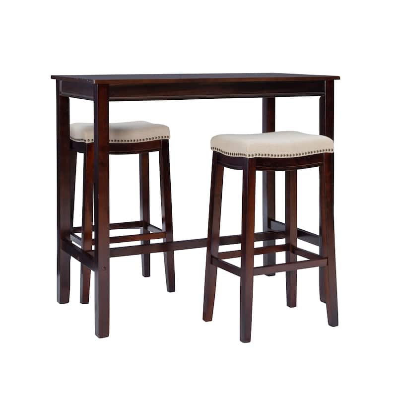 3-Piece Bar Table and Stool Set- 47.25" - Brown and Beige