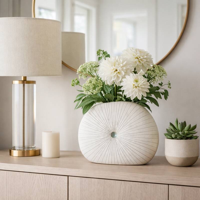 Round Shell Ceramic Vase - Stylish Dotted Pattern Flower Vase