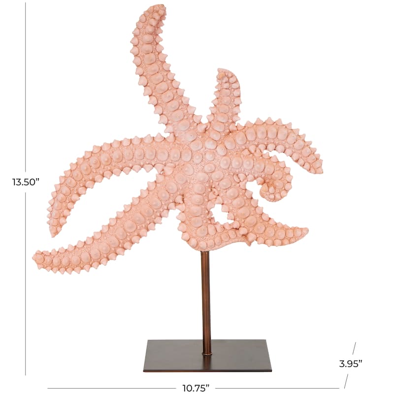 Pink Polystone Textured Starfish Sculpture with Copper Stand
