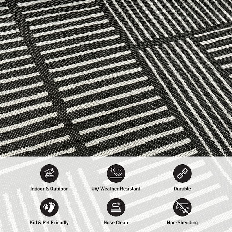 World Rug Gallery Contemporary Stripe Weather Resistant Reversible Indoor/Outdoor Area Rug